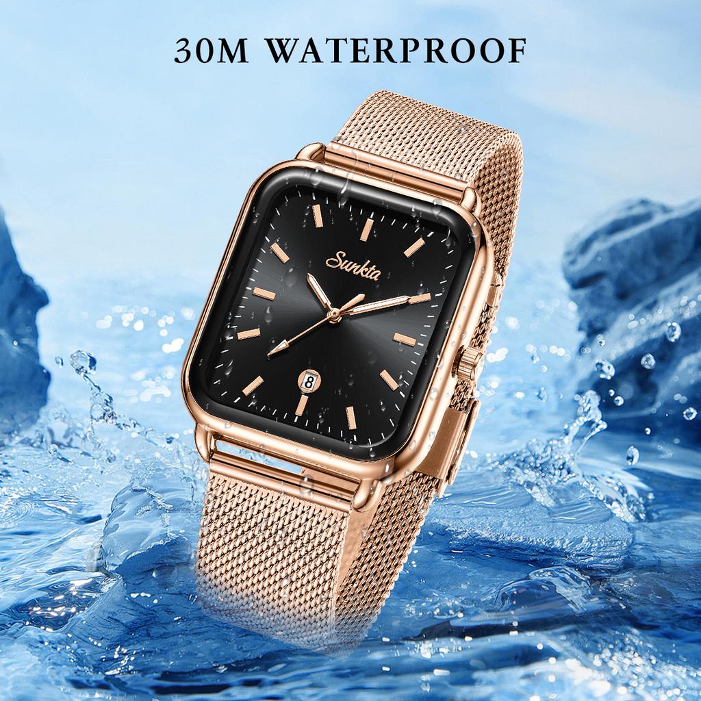 SUNKTA Ladies Watch Square Women's Wristwatch Quartz Calendar Elegant Casual Fashion Retro Watch Women Relogio Feminino+BOX