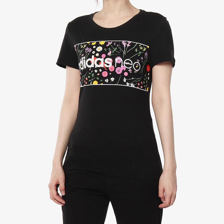Adidas Neo Casual Sports Round Neck T-Shirt Women Tops Black CV9240