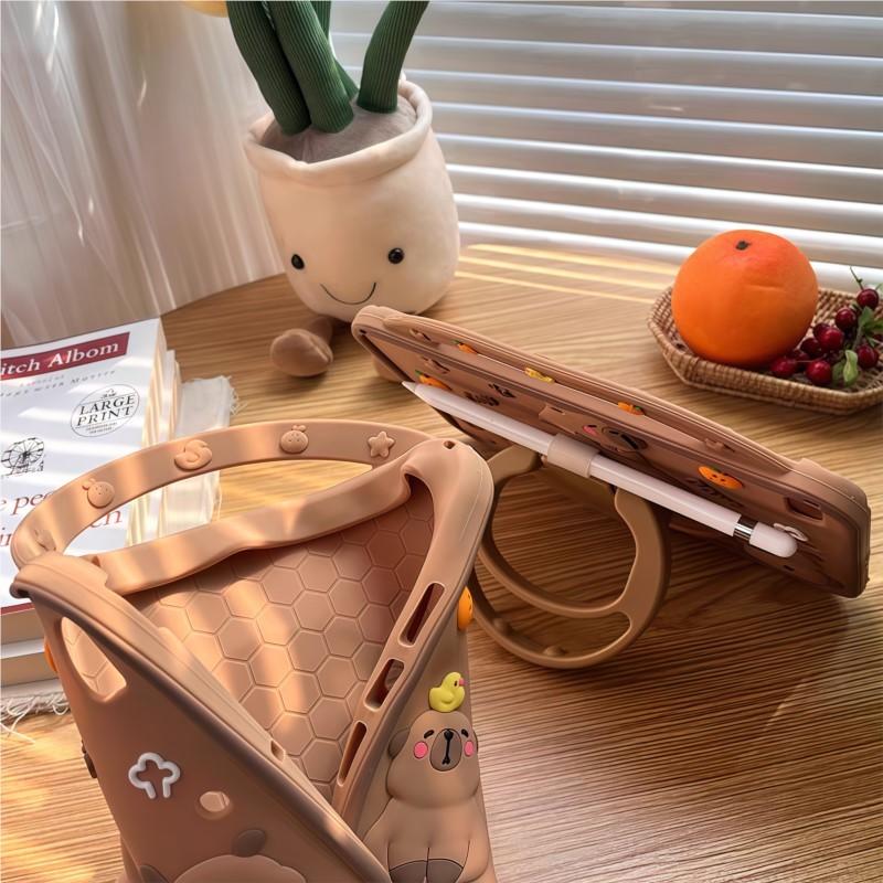 Case For iPad Pro 11 10.5 10.2 8th 7th 9.7 Air 11 4 3 2 1 Mini6 5 4 3 2 1 M3 A16 Cute Cartoon Capybara Silicone Tablet Protective Case