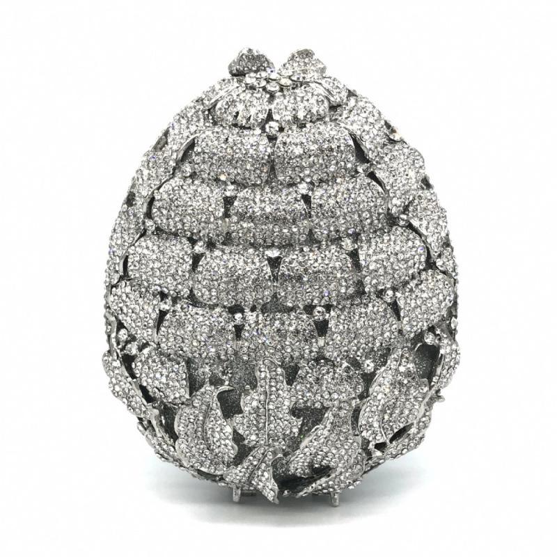

WHTUOHENG Silver Pineapple Minaudiere Clutch Crystal Diamond Evening Handbag Wedding Dinner Party Cocktail Brand Purse Clutches 16cmX13cmX7cm серебряный