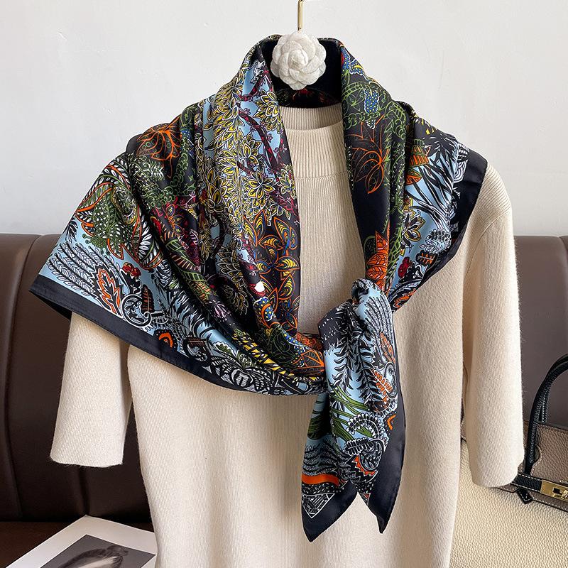90Cm Silk Twill Square Scarf New Women Scarves Print Hair Band Hijab Foulard Sunsceen Neckerchief Shawl Wraps Echarpe Bandana
