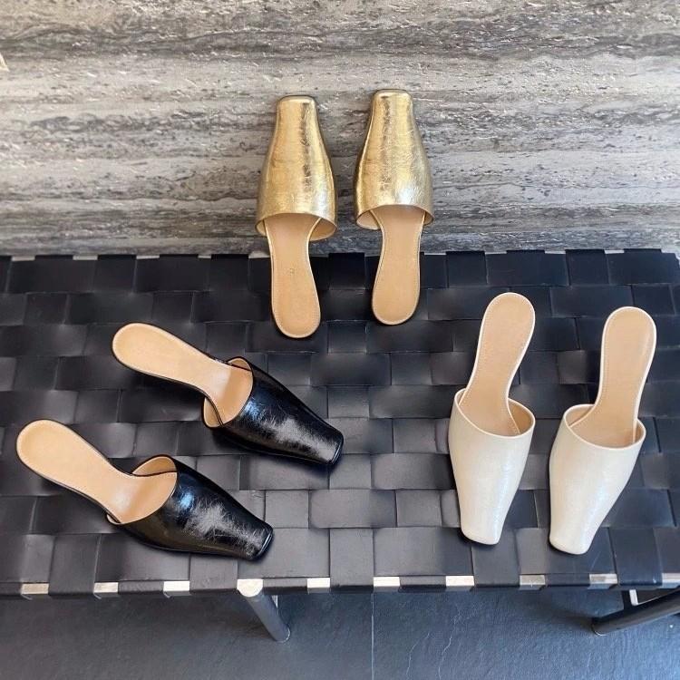 Cream French Square Head Half Slippers Women's Outwear 2025 Spring Muller Stilettos