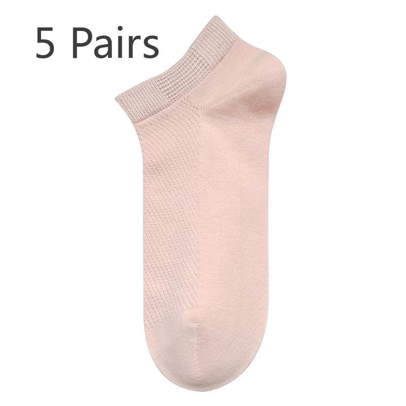 5 Pairs of Women's Summer Cotton Breathable Mesh Boneless Deodorant Wicking Sweat Low Top Boat Socks