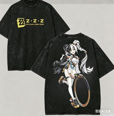 Zenless Zone Zero Koszulka z efektem sprania osobowość Ubrania Nowy Model Koszulka Anime Ubrania na cały rok Duży Rozmiar Unisex Vintage Luźne