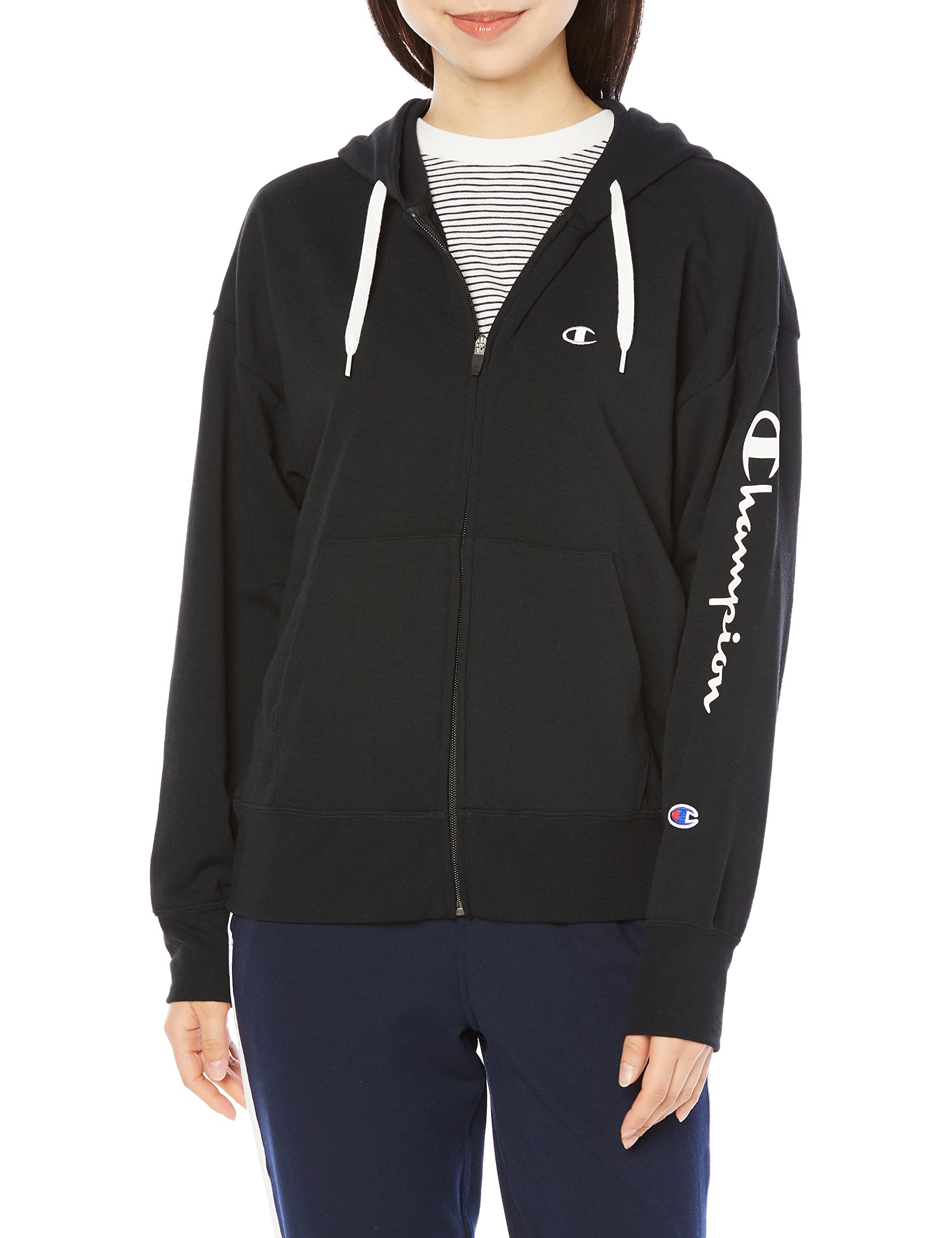 

Champion TECH Terry Zip Hooded Size Long UV Logo Women s WEAVE® Sweatshirt, Black, M, CW-XS102, Sleeve, Stretch, Lightweight, Quick-Drying, чёрный