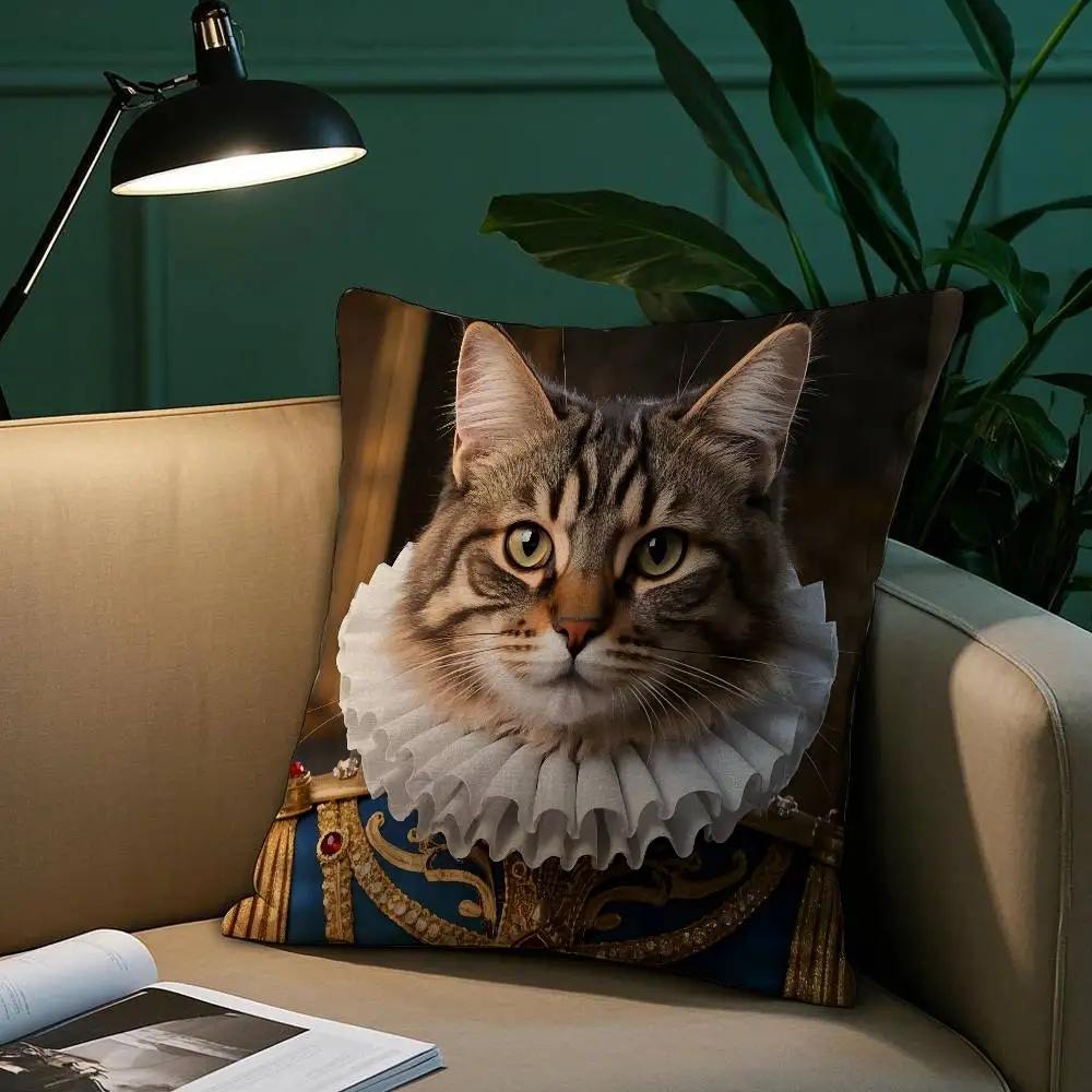 Renaissance Royal Maine Coon Cat Pillow Case Plush Fabric Soft Pillowcase Double Sided Print Sofa Cushion Cover Throw