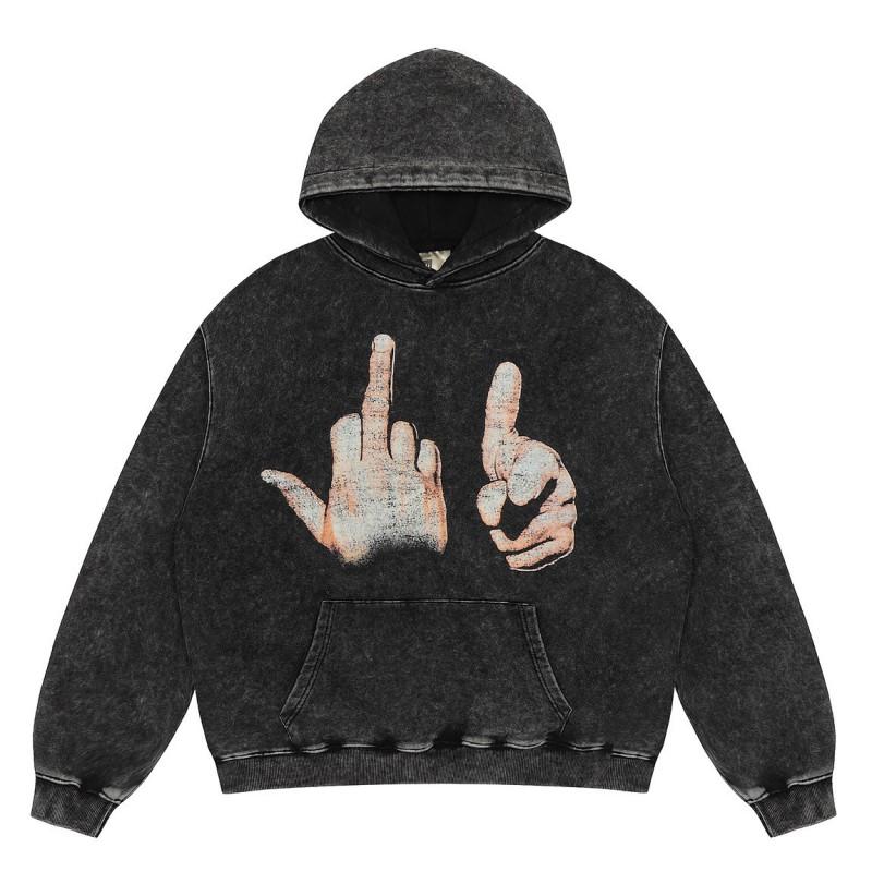 Mens Vintage Washed Hoodie With Distressed Graphic Print Loose Fit Cotton Pullover Fall Casual Wear
