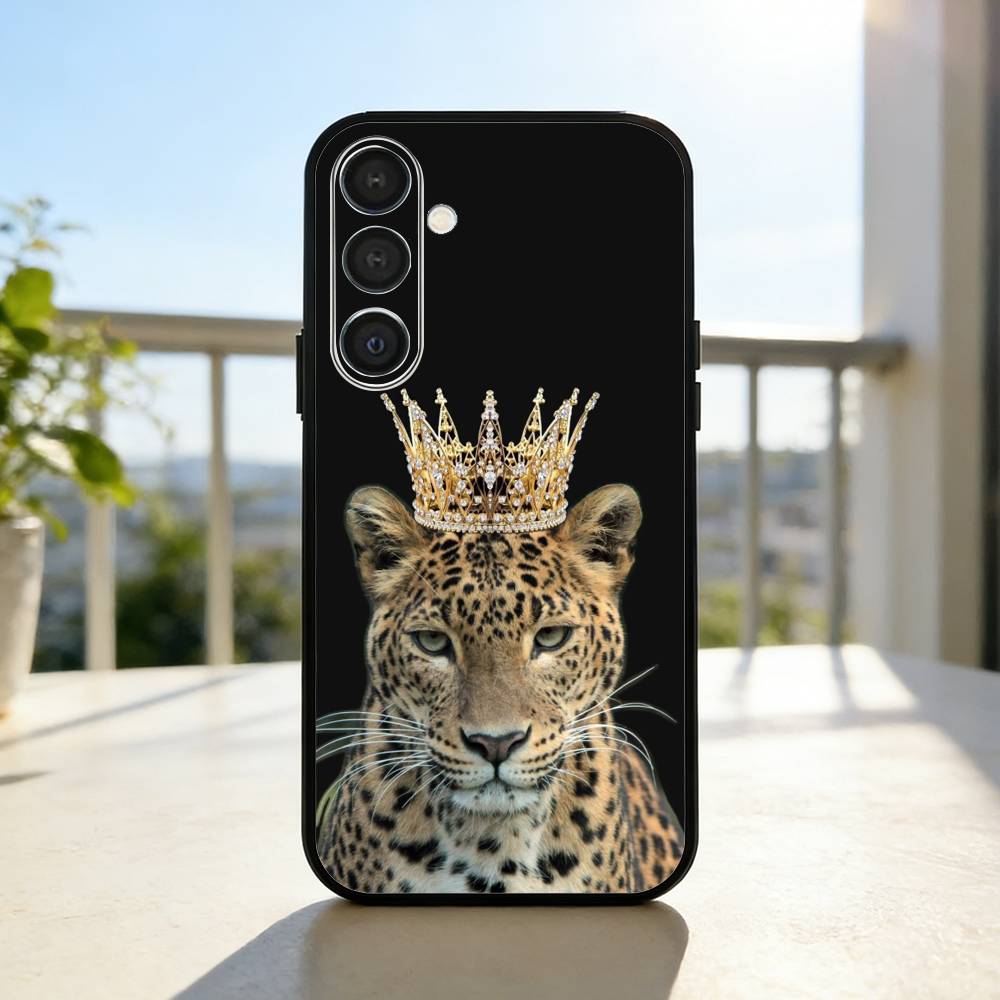 L-Luxury L-Leopard Print Fashion Phone Case For Samsung  A73,72,71,A52,51,40,41,A22,A32,31,A13, Soft Black Shell