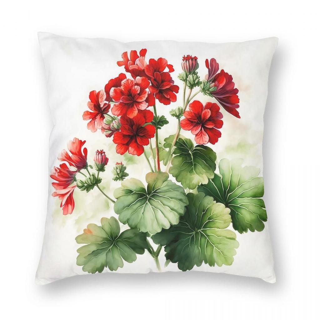 Red Geranium Flower Square Pillowcase Polyester Linen Velvet Printed Zip Decor Throw Pillow Case Sofa Seater Cushion Case x