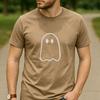 Minimalist Simple Line Ghost Graphic T Shirt Unisex Cotton Short Sleeve Cute Spooky Halloween Fall Black Casual Tee