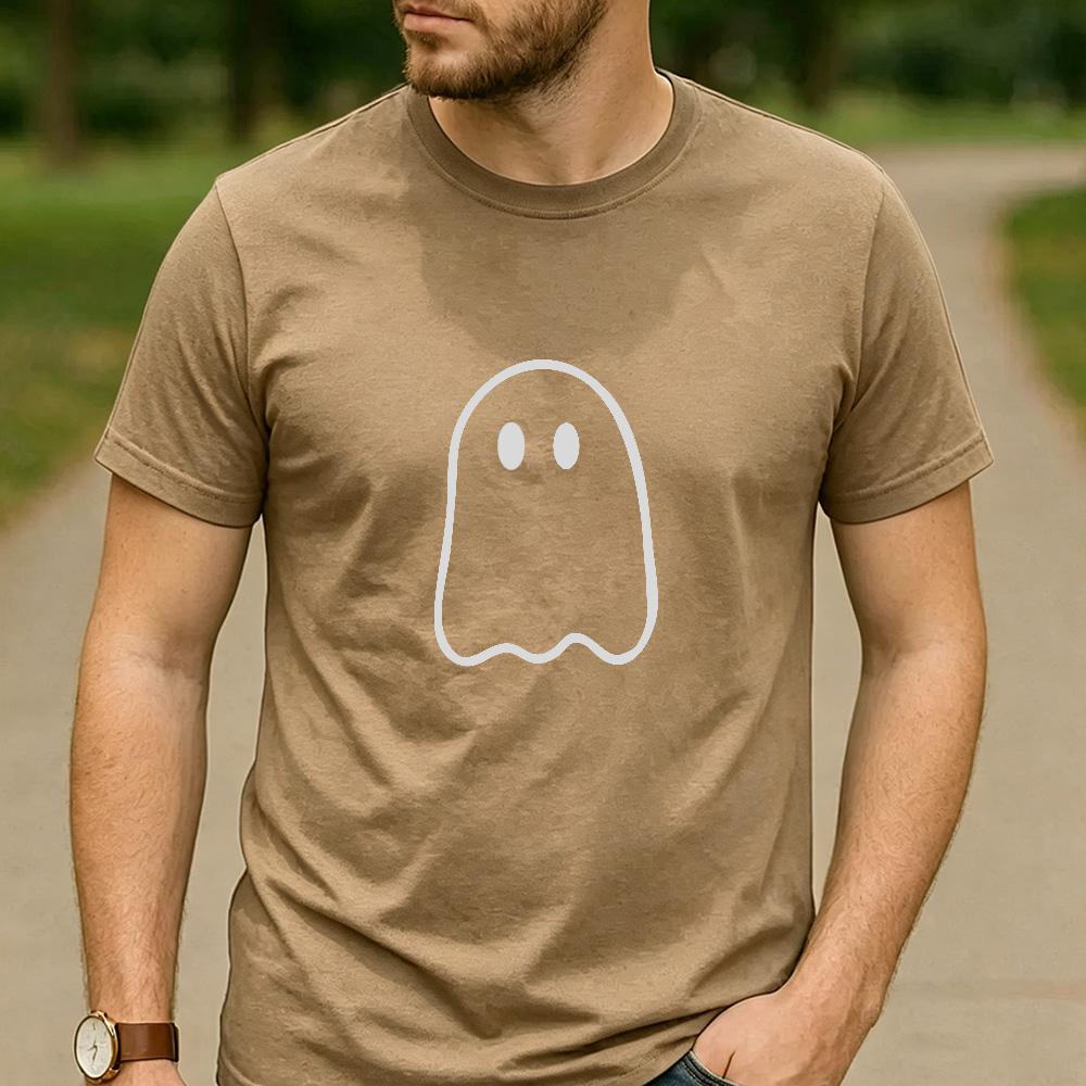 Minimalist Simple Line Ghost Graphic T Shirt Unisex Cotton Short Sleeve Cute Spooky Halloween Fall Black Casual Tee