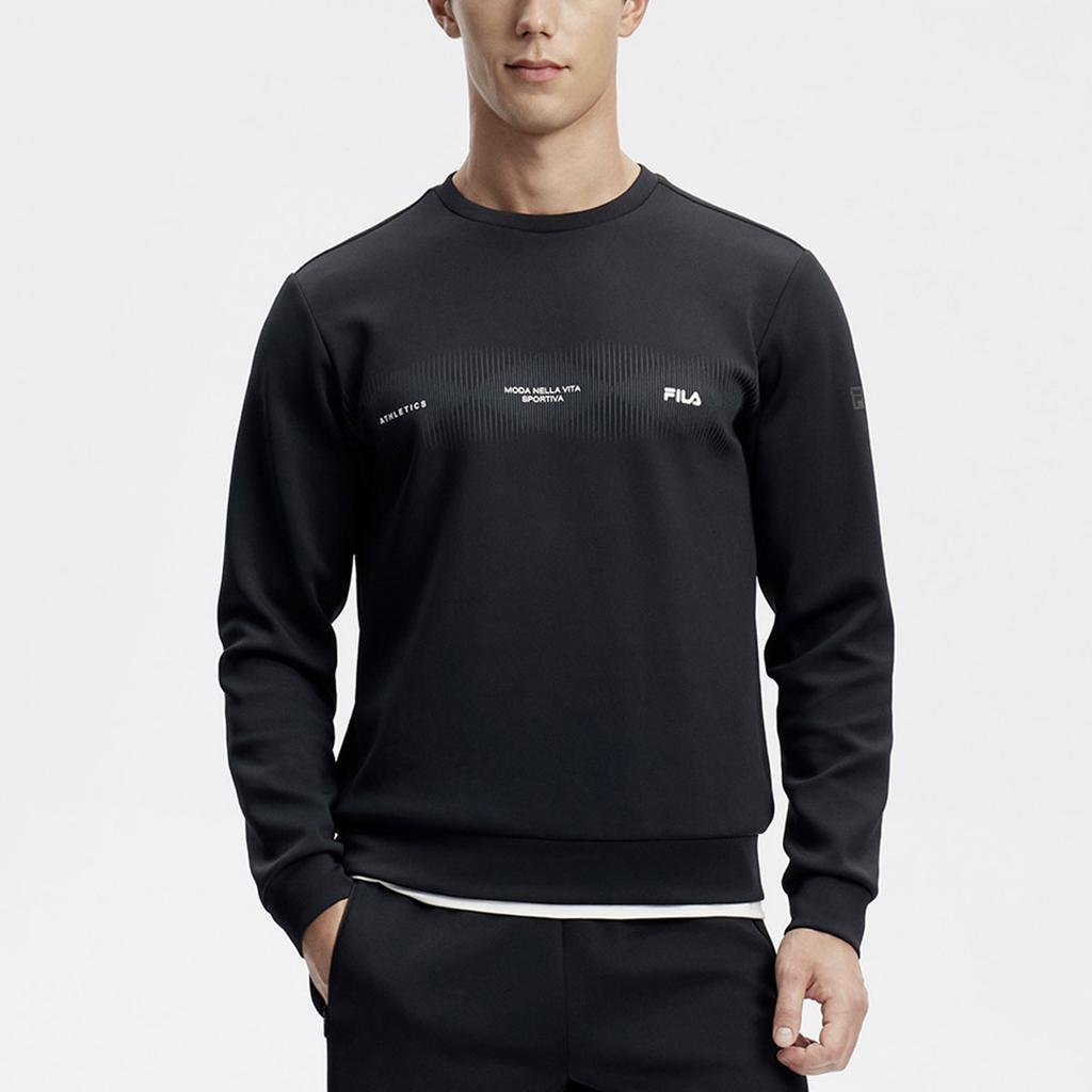 FILA Letter Print Fitness Pullover Knit Sweatshirt Men sweatshirt Deep-Black A11M411210F-BK