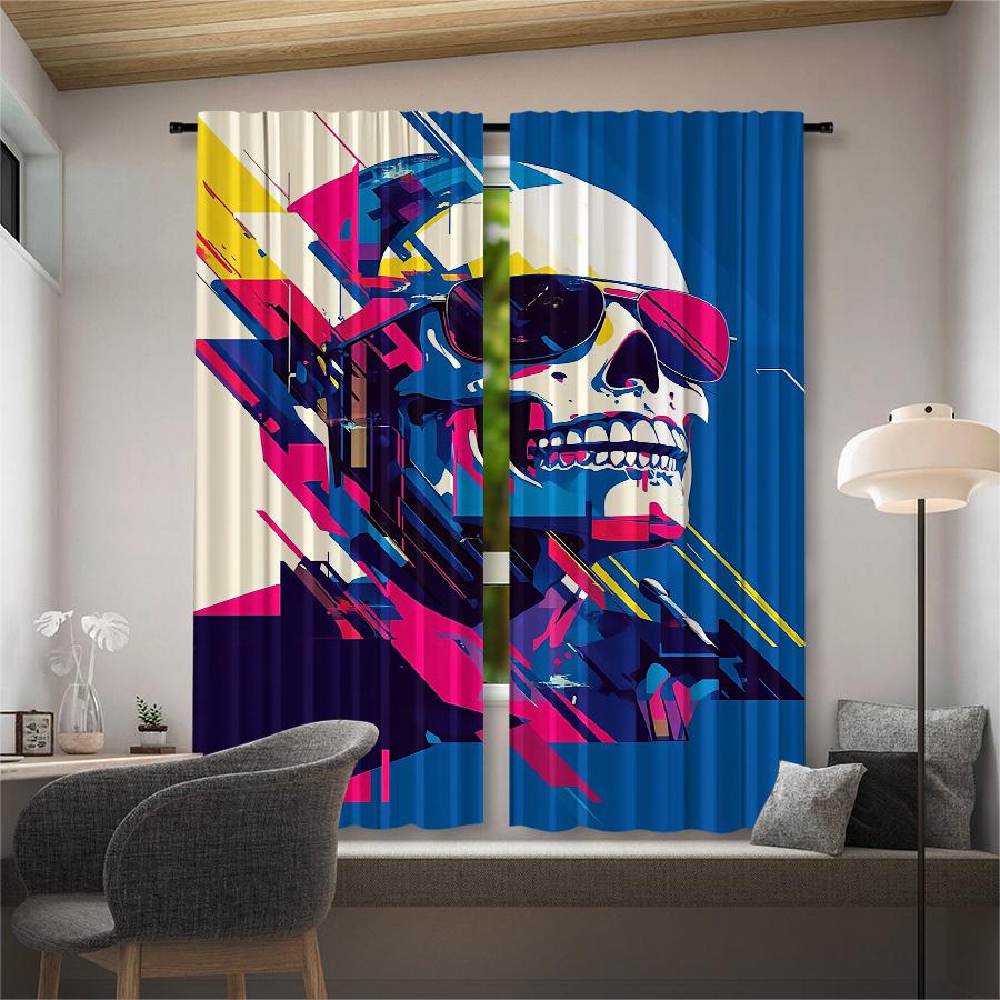 2 PcsCool skull print curtains,suitable for bedroom,living room kitchen decoration,home decoration,window decoration