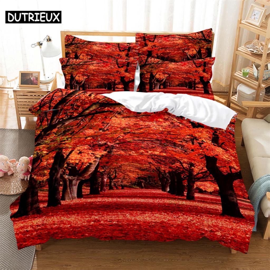 Red leaves 3D Digital Bedding Sets Home Bedclothes Super King Cover Pillowcase Comforter Textiles Bedding Set bed cover set