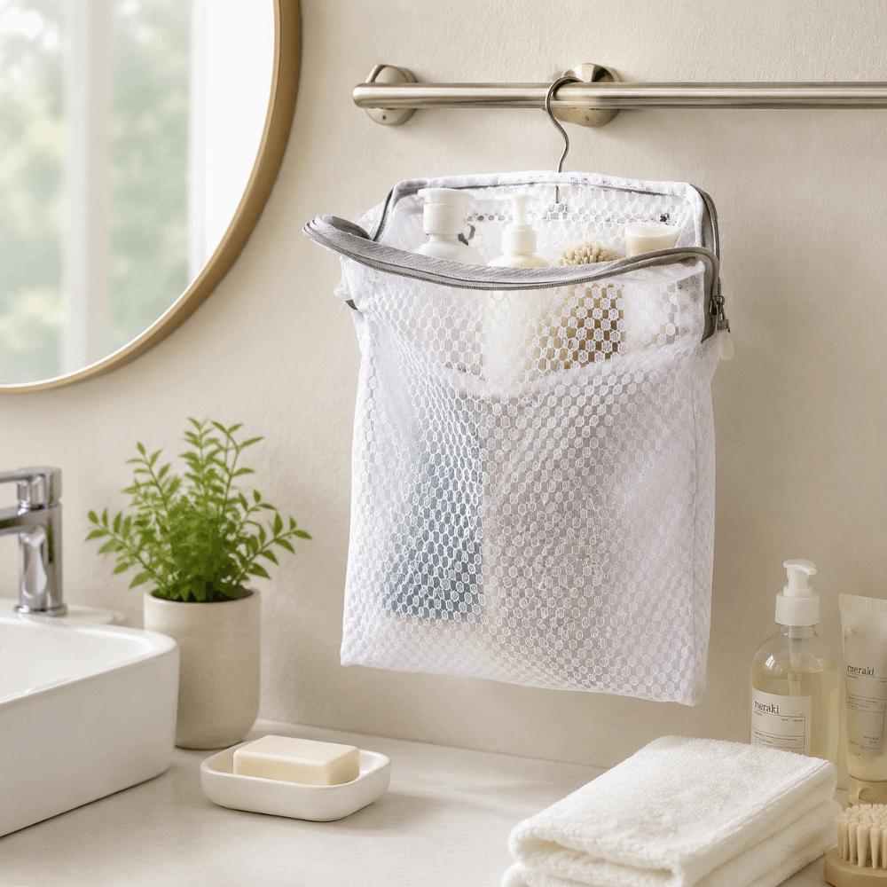 Mesh Design Hanging Storage Bag Portable Laundry Basket Holder Storage Organizer Bathroom Storage