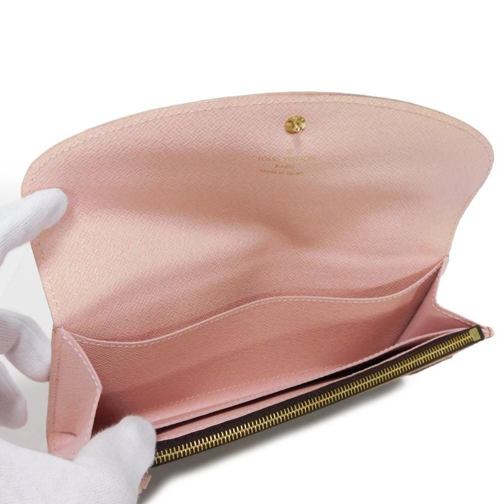 Used 12564 Portefeiulle Kaisa N61227 7940 Logo Ebene Brown Pink Bifold Two-tone Damier Rose Ballerine Ladies from Japan