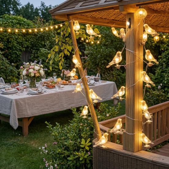 Solar Bird String Lights, Outdoor Waterproof Garden Light, Warm Glow LED Light for Patio Balcony Lawn Decor