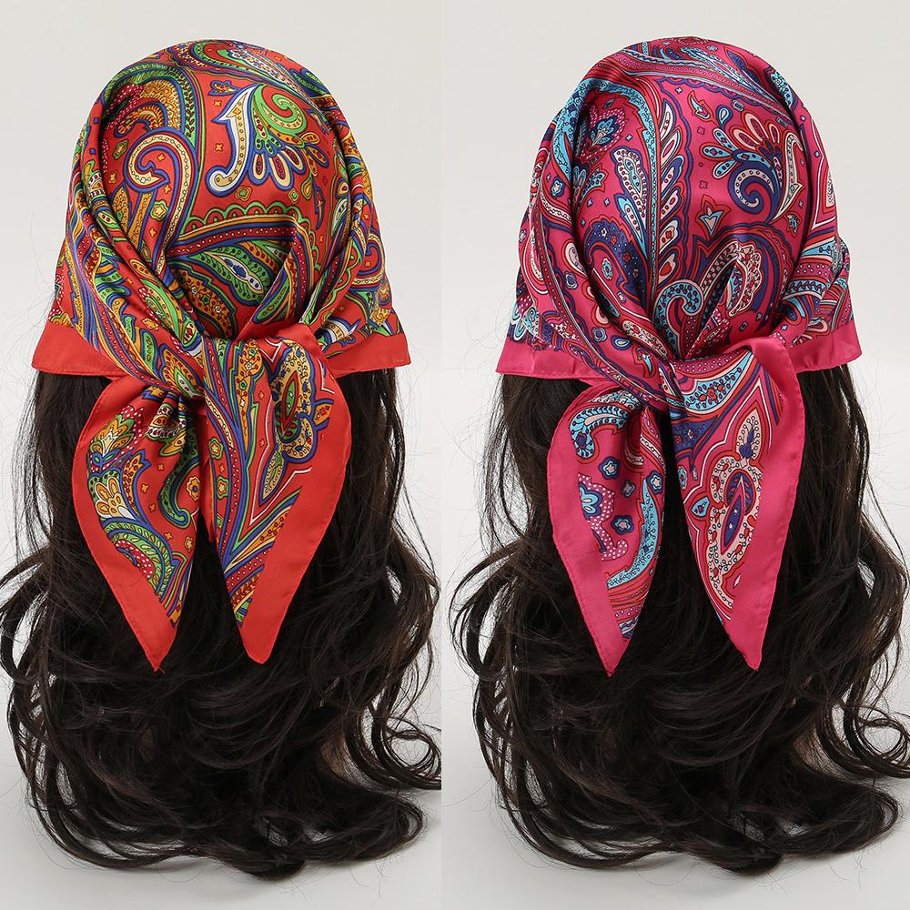 Luxury Paisley Square Scarf Women Print Satin Neckerchief Spring Hair Band Foulard Bandana Echarpe Tie Shawl Wraps