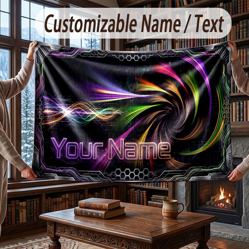 Neon Colorful Theme Throw Blanket Custom Name Text Personalized Blanket Soft Cozy Blanket for Home Sofa Bed