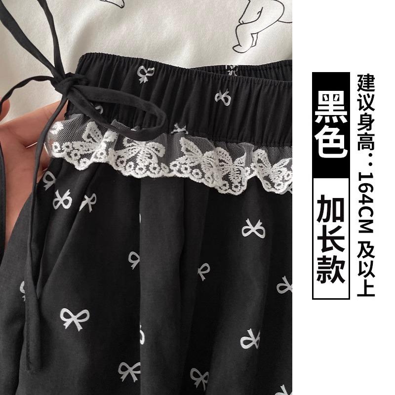 

Брюки палаццо с кружевом-бантом, женские летние тонкие новые, с высокой посадкой, драпирующиеся прямые, с мелким принтом, брюки Ямамото L [suitable for 110-62.5kg]