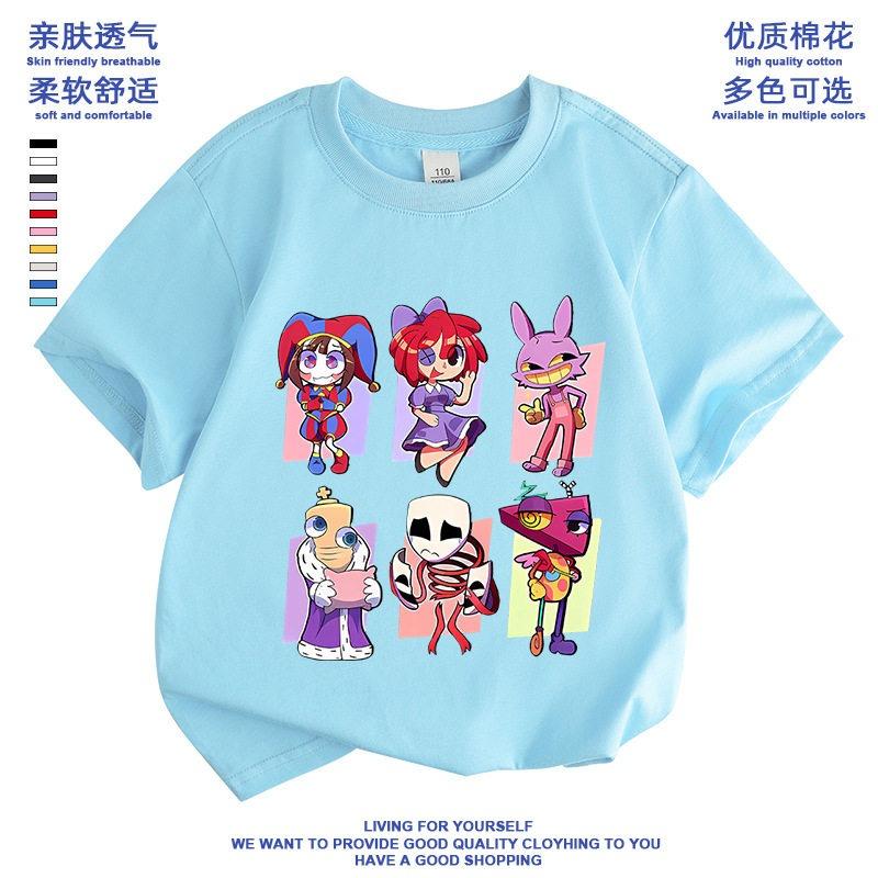 2026 Magical Numbers Circus Digital Circus Clown Outfit Girls’ Short-Sleeve T-Shirt, 100% Cotton, Summer New Collection