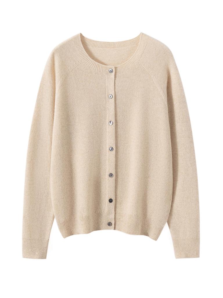 100% Pure Cashmere Osmanthus-Stitch Women's Cardigan: Autumn/Winter Solid Color, Round Neck Sweater, Warm & Versatile Knit Outerwear.