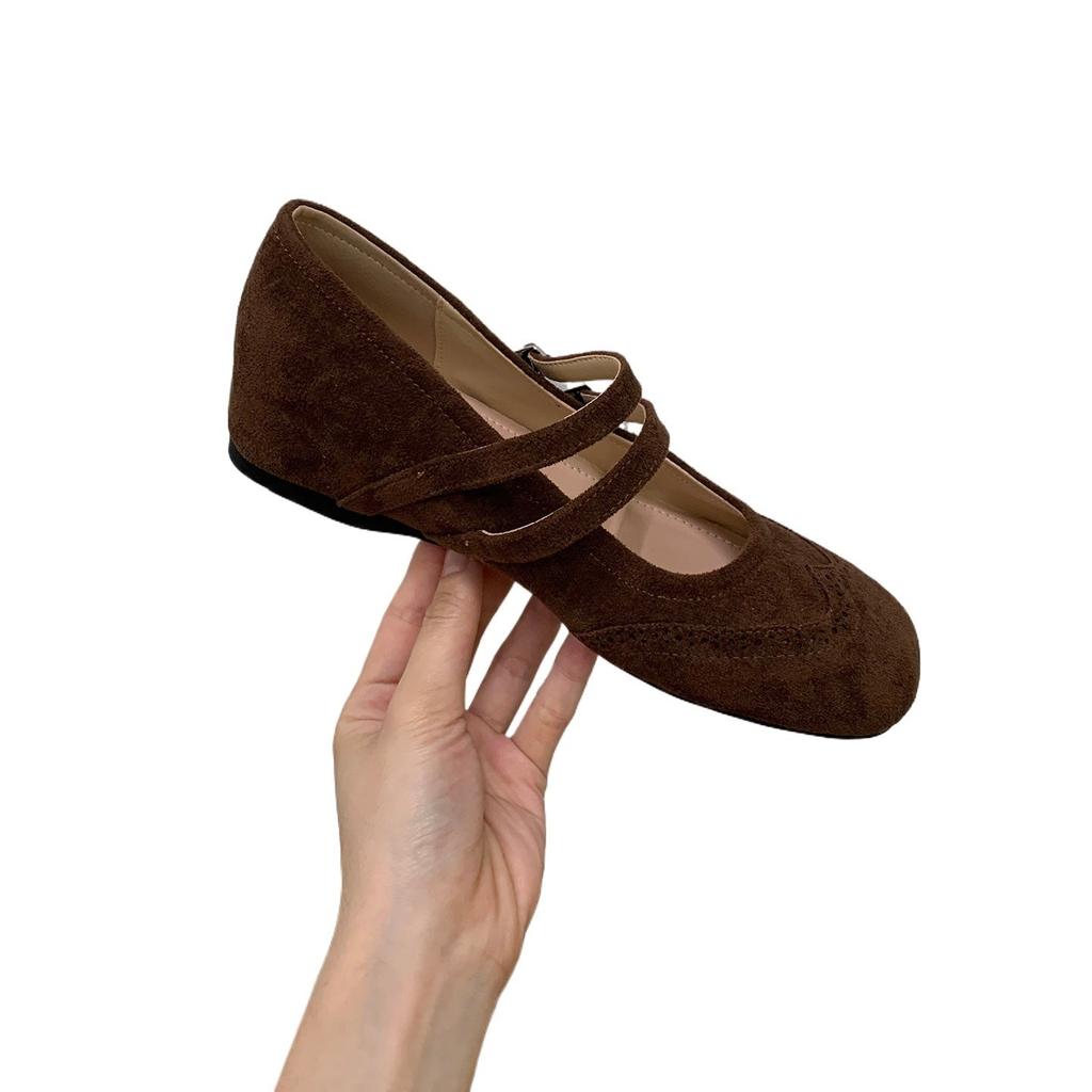 Jonmei for San Nei Heightening Retro Double Buckle with Mary Jane Shoes Single Shoes Autumn New Ballet Beanie Shoes