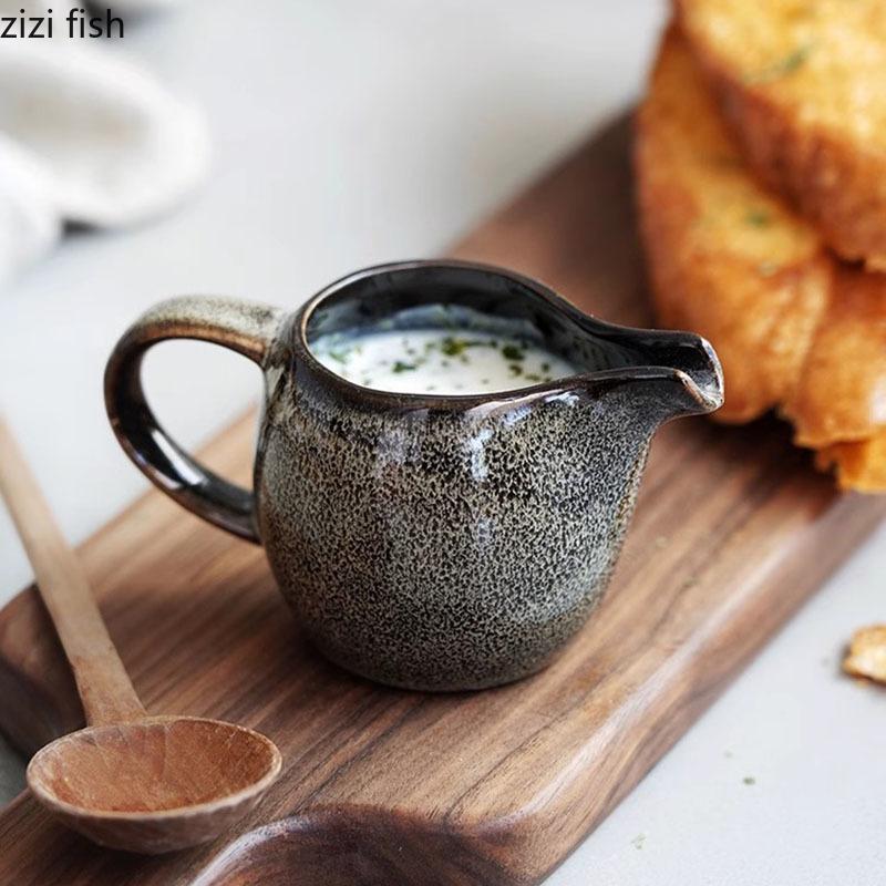 Kiln Changes Creative Ceramic Milk Jug with Handle Restaurant Steak Sauce Pot Milk Pot Gravy Boats Kitchen Retro Seasoning Tools