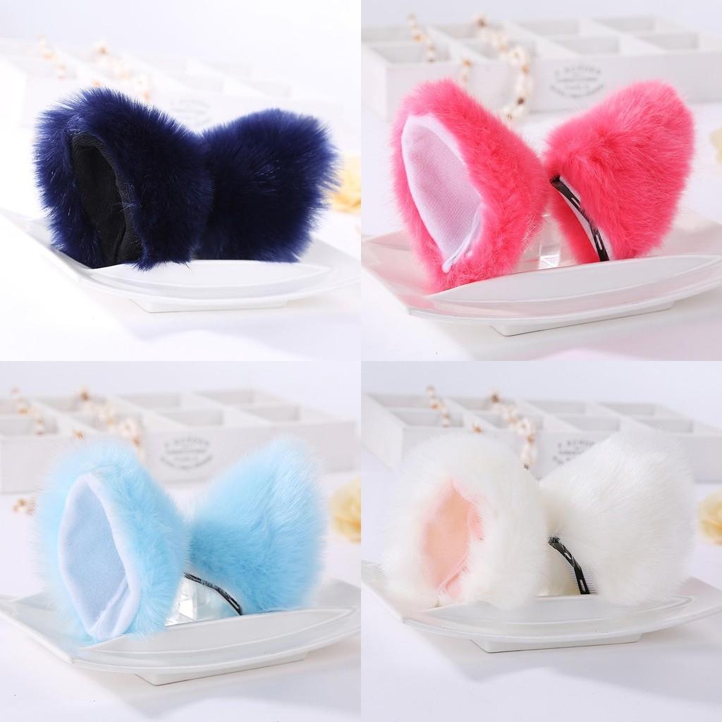 Luxurious Faux Fur Cat Fox Long Fur Ears Costume Hair Clip For Halloween Cosplay Parties