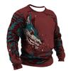 Men's Spring And Autumn Personality Retro Animal Wolf 3d Printed Round Neck Long Sleeve T-Shirt Casual Loose Breathable Jumper