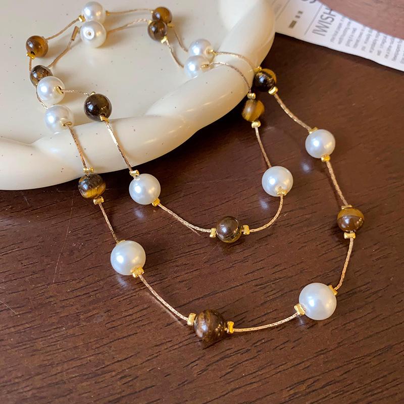 Maillard Vintage Oval Tiger Eye Long Necklace: Niche Light Luxury Sweater Chain for Women