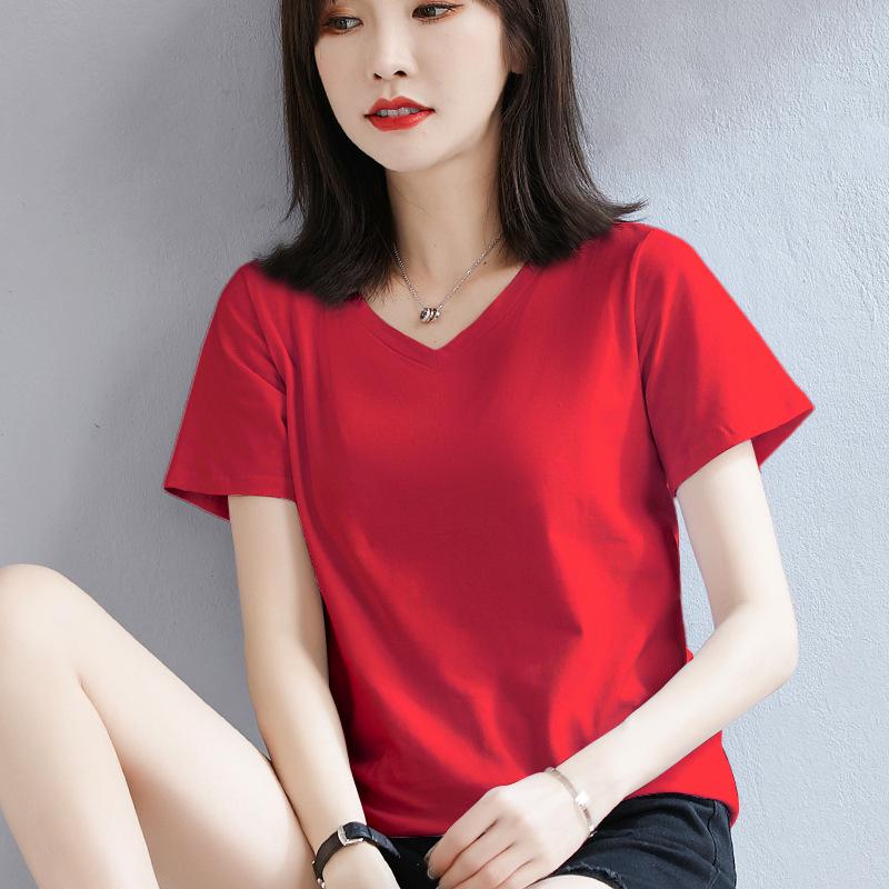 Women's 2022 Green Heart-Shaped V-Neck Short-Sleeve Cotton T-Shirt - Trendy Summer Wear