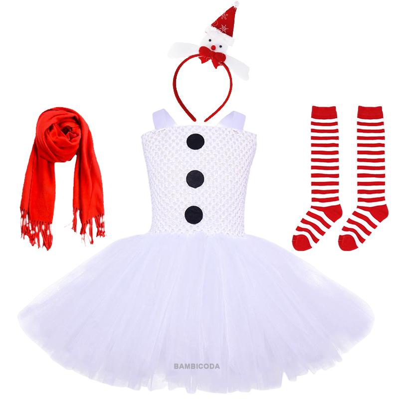 Costume de Bonhomme de Neige Cosplay pour Filles Vêtements de Spectacle Scénique Robe Tutu Fantaisie Costume de Fête Carnaval Halloween Poupées Bonhomme de Neige 3-10 ans XL(8-9Y) red