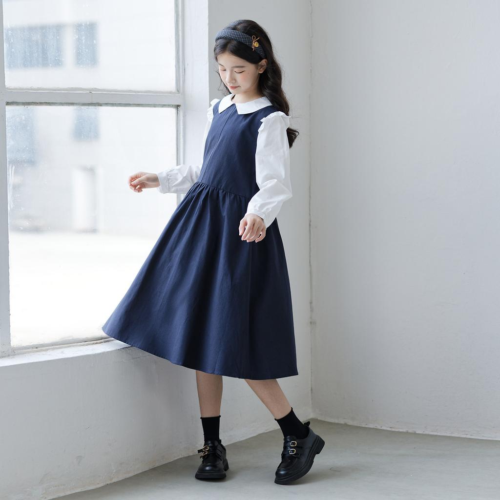 Girls Preppy Style Doll Collar Long Sleeve Spring Autumn Casual Kids Dress