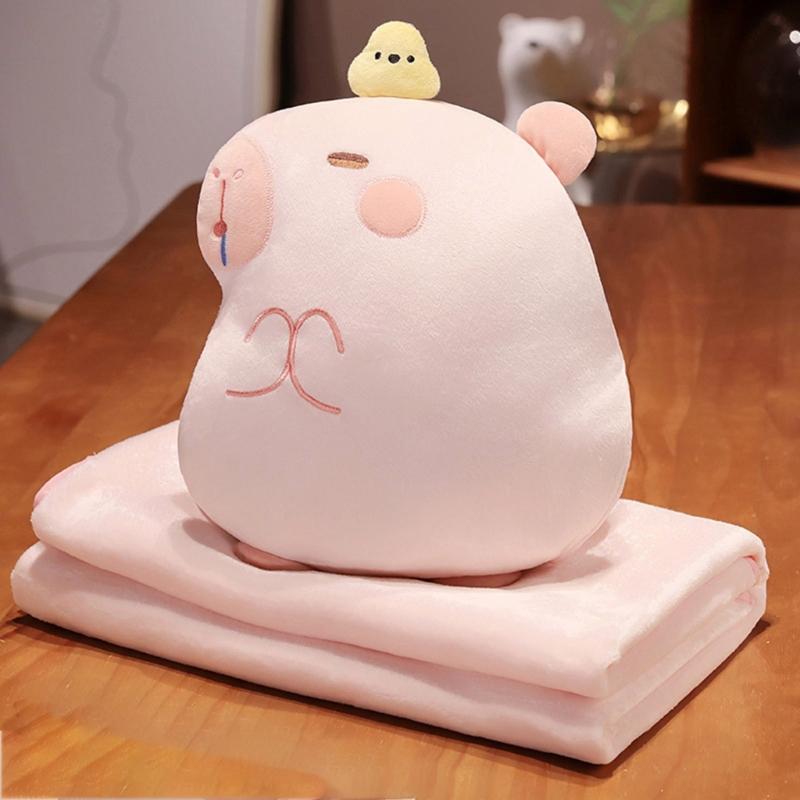 MultiFunctional Cartoon Capybara Pillow Blanket Combo Soft Cotton Throw  Chair Cushions for Kids Teens and Adults