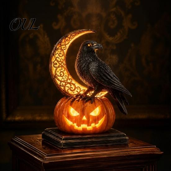 Gruselige Halloween Tischdekorationen Kürbis Drachen Statue, LED Leuchtende Harzfigur Party Mittelstücke mit Warmem Licht, Fantasy Schreibtisch Dekoration