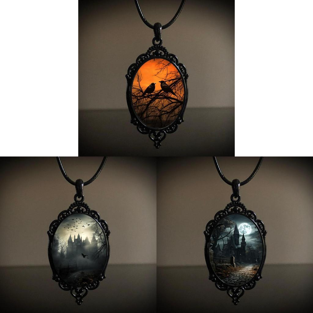 Gothic Halloween Necklace Pendant With Cross Chain For Men Women