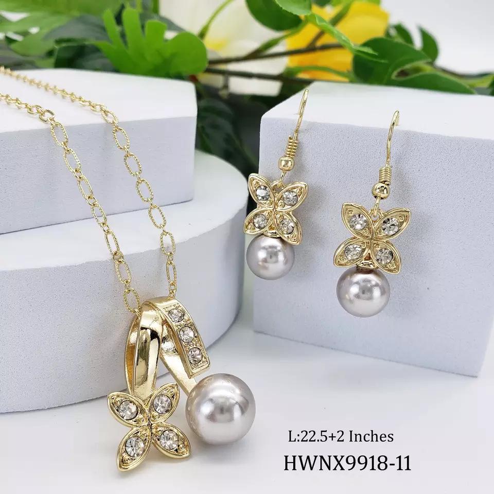 

Dainty Gold Plated Hawaiian Four Clover Zircon Earring Necklace Samoan Polynesian Zircon Set 55cm