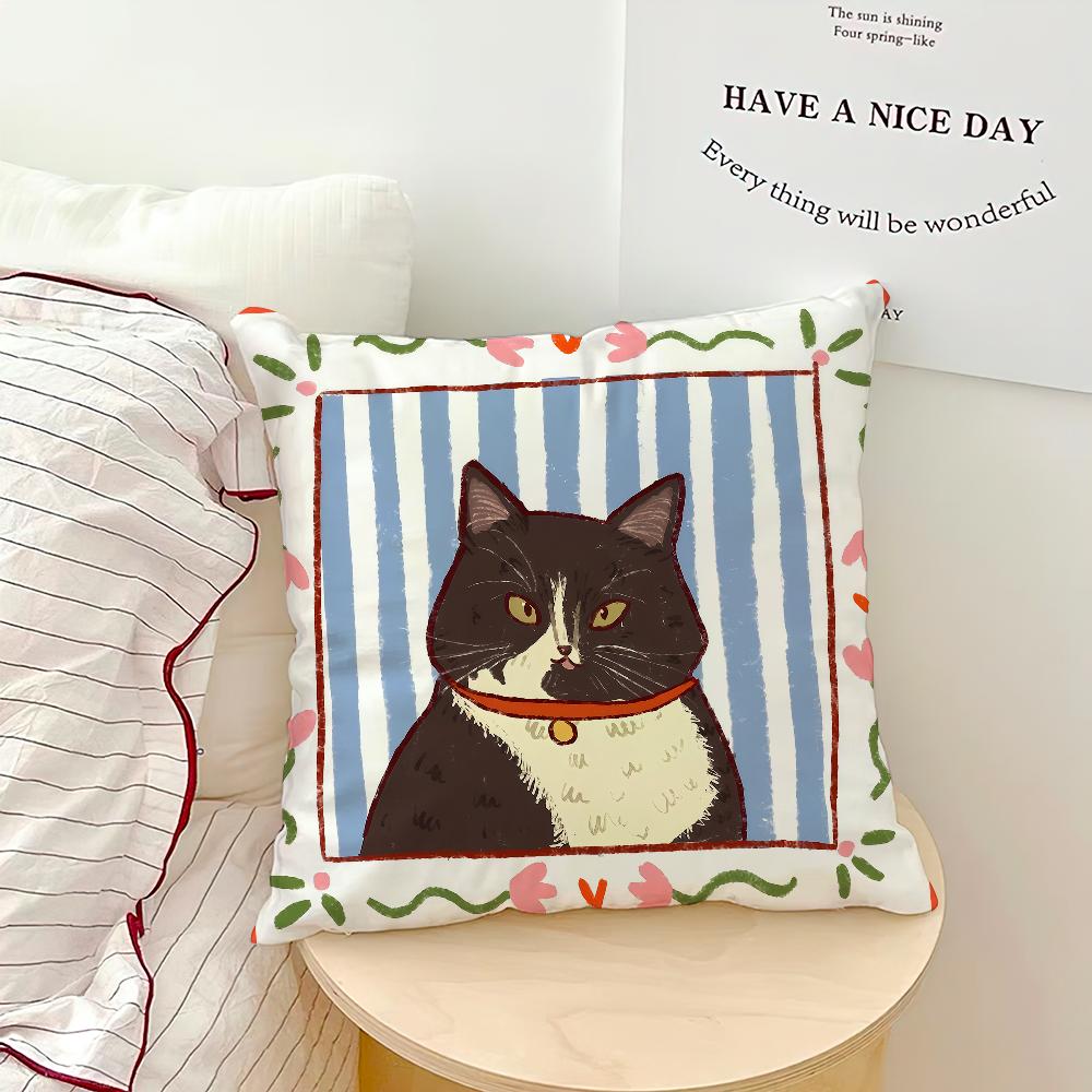 Cute caroon cat portrait photo frame fashion art Comfortable soft Pillow Case for Sofa Living Room Home Decor Protective Covers