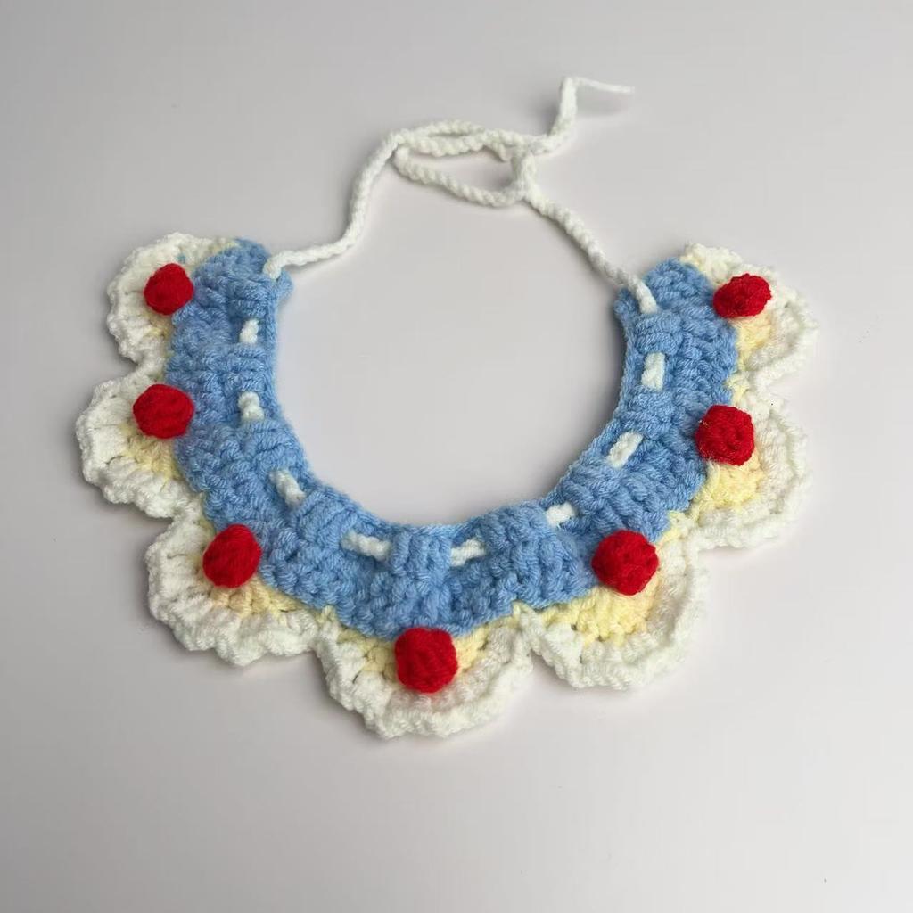 Snow White Cat Collar Green Christmas Dog Scarf Pet Neck Warmer Knitted Bib Drool Towel