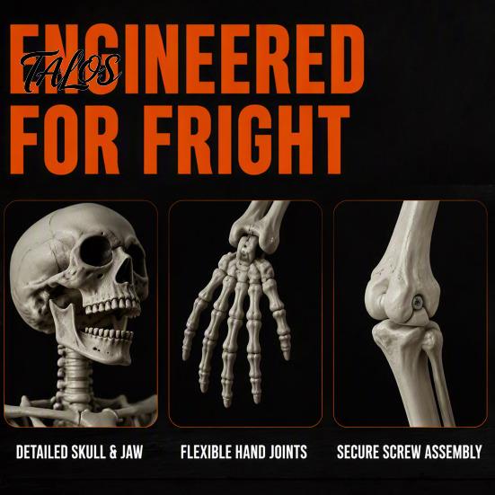 Life Size Halloween Skeleton 5.4FT Life-Size Human Prop for Halloween, Realistic Poseable Full Body Aged Texture Bone with Adjustable Joints, Haunted