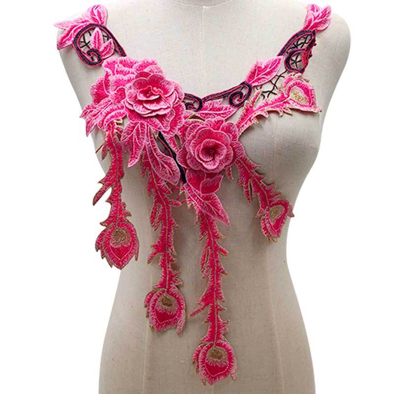 

Color embroidery fake collar water-soluble lace collar hollow embroidery 3D three-dimensional curl corsage piece ethnic style collar rose red