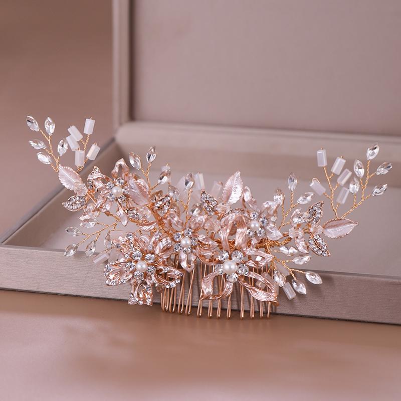 Trendy Rose Gold Rhinestone Wedding Hair Combs Hair Accessories for Bridal Crystal Headpiece Hair Ornaments Wedding Hair Jewelry