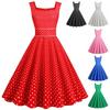 Retro Source SS Temperament Square Neck Vest Sleeveless Waist Polka Dot Swing Skirt