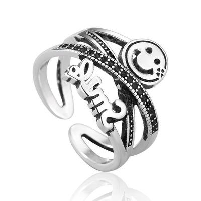 Korea Dongdaemun Smiley Face Ring Female Ins Hip Hop Positive Energy Ring Index Finger Ring