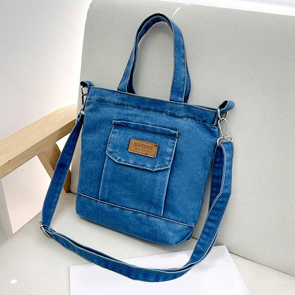 

Women Stylish Tote Handbag Denim Shopper Shoulder Handbag Large Capacity Adjustable Straps with Pockets Daily Handbag and Purse світло-синій колір