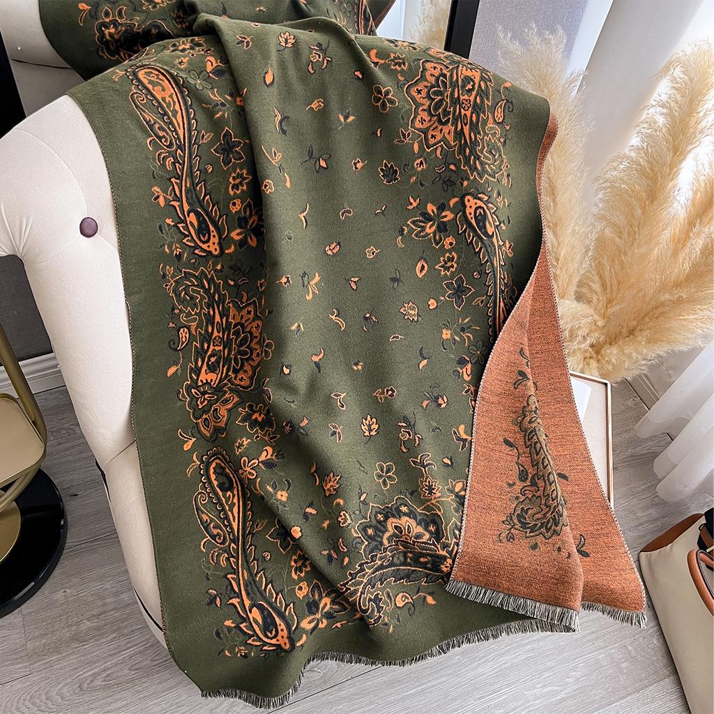 New Winter Luxury Women Two-Sided Paisley Jacquard Scarf Cashmere Warm Shawl Outdoor Coldproof Windproof Blanket Pashmina Scarf