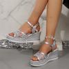 Fashion Comemore 2025 Summer Plus Size Mesh Sandals Women Bling Crystal Wedge Platform Sandaels for Women Fashion Buckle Woman Shoes