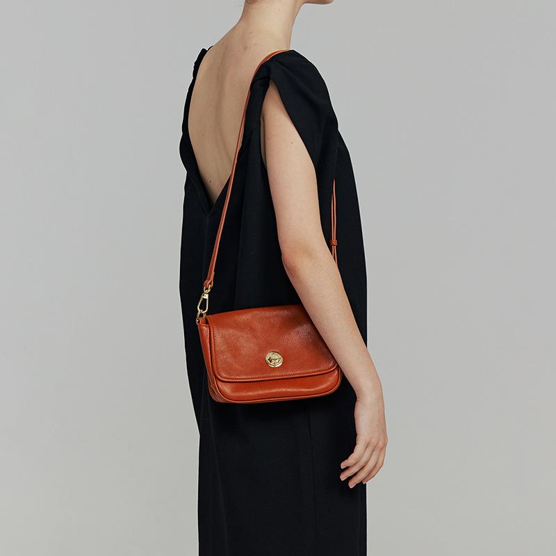 Vegetable Tanned Cow Leather Vintage Underarm Bag Niche Design Small Square Bag Spring Summer Shoulder Crossbody Genuine Leather Women's Bag