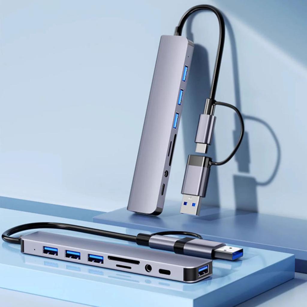 8-IN-2 USB A & USB C Hub Type-C Docking Station Multiport Adapter USB 3.0 Fast Data Transfer SD TF